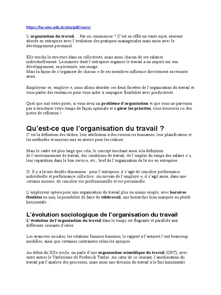 Organisation du travail : enjeux et tendances | PDF | Gestion des ...