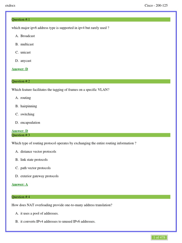 Cisco 200-125 Exam Questions & Answers | PDF | Ip Address | Router ...