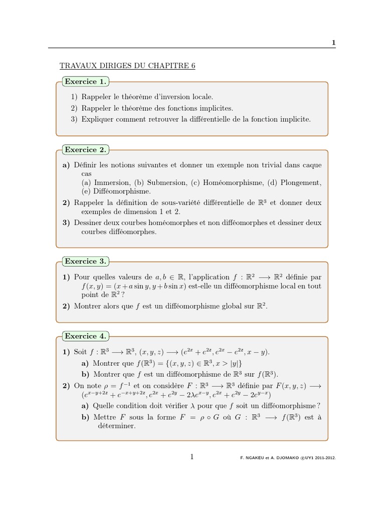 Exercices sur les Difféomorphismes | PDF | Variété différentielle ...