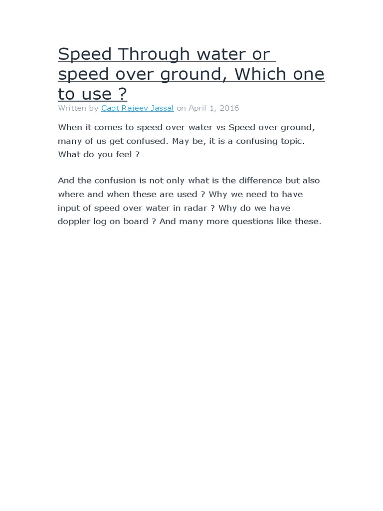 Speed Through Water or Speed Over Ground PDF Navigation Ships