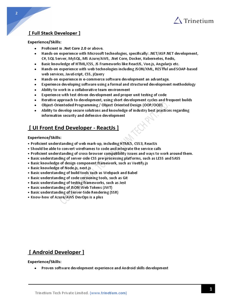 Ui Front End Developer - Reactjs | PDF | Ios | Android (Operating System)