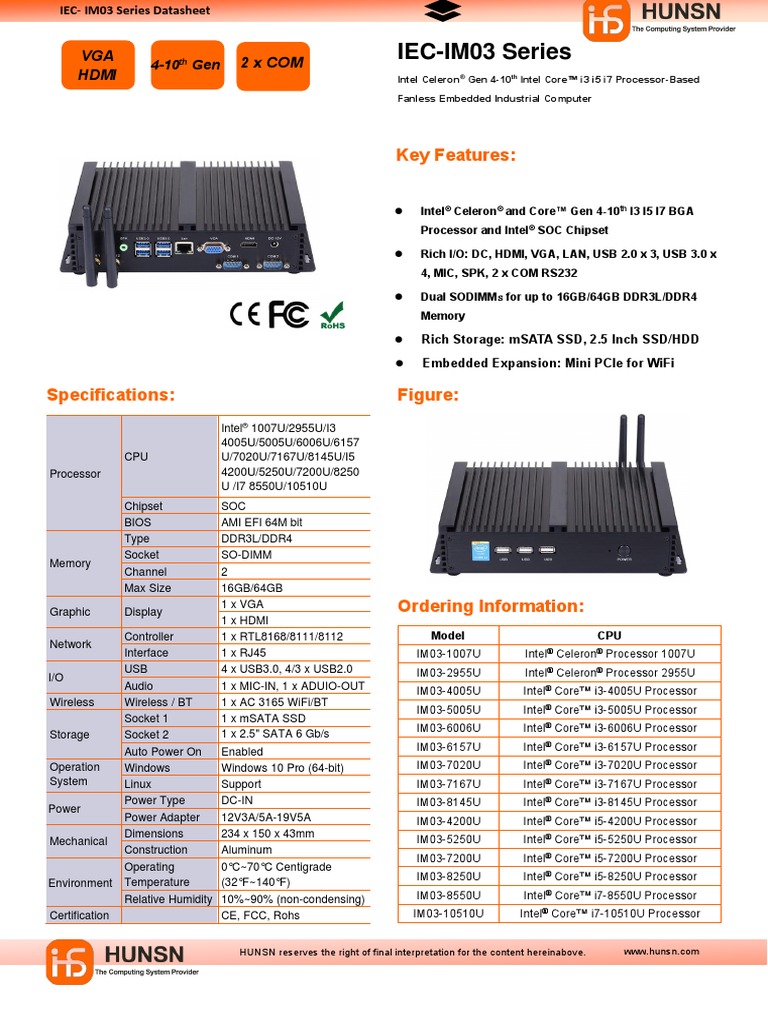 IEC-IM03 Series: Key Features | PDF | Intel | Computer Hardware