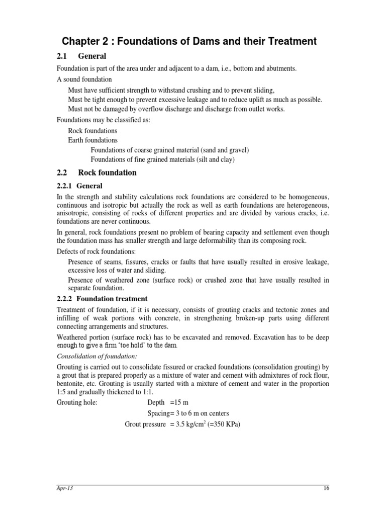 Chapter 2 - Foundations of Dams and Their Treatment | PDF | Soil ...