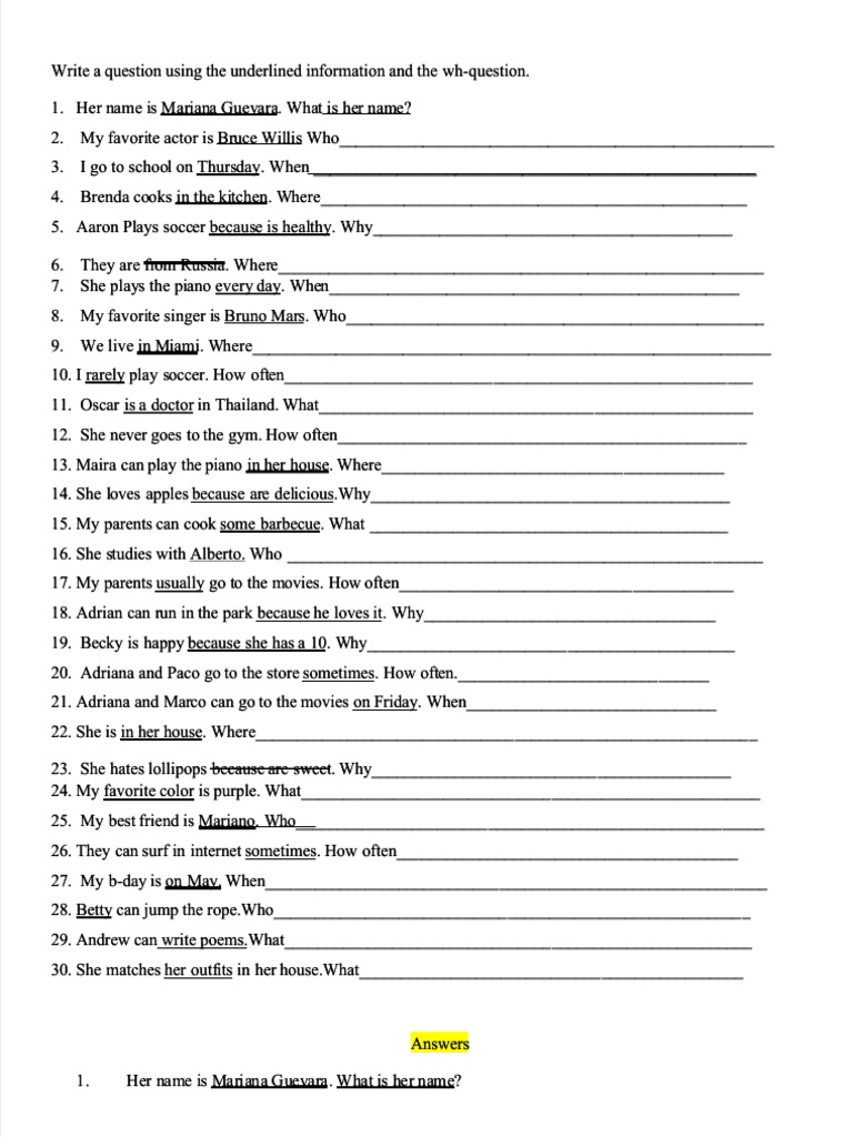 Wh-Questions Practice Exercises | PDF