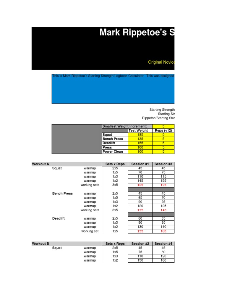 Starting Strength Logbook Template | PDF | Recreation | Athletic Sports