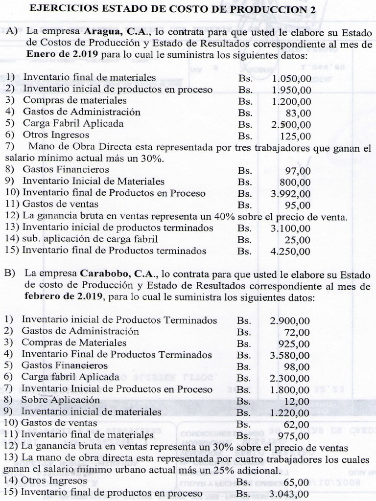 Estado de Costo de Produccion | PDF | Inventario | Estado de resultados