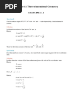 Chapter 11 Three Dimensional Geometry: Exercise 11.1