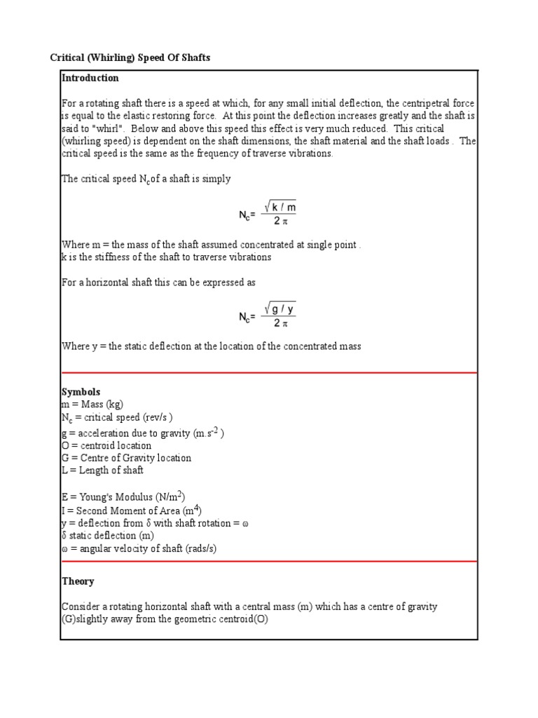 Critical (Whirling) Speed of Shafts | PDF | Speed | Beam (Structure)