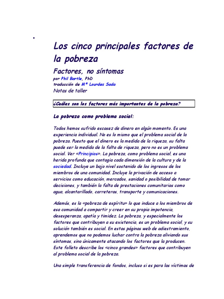 Cinco factores clave de la pobreza | PDF | Pobreza | Pobreza e indigencia