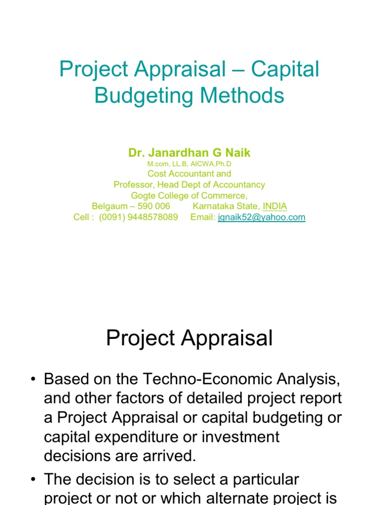 Project Appraisal - Capital Budgeting Methods | PDF | Internal Rate Of ...