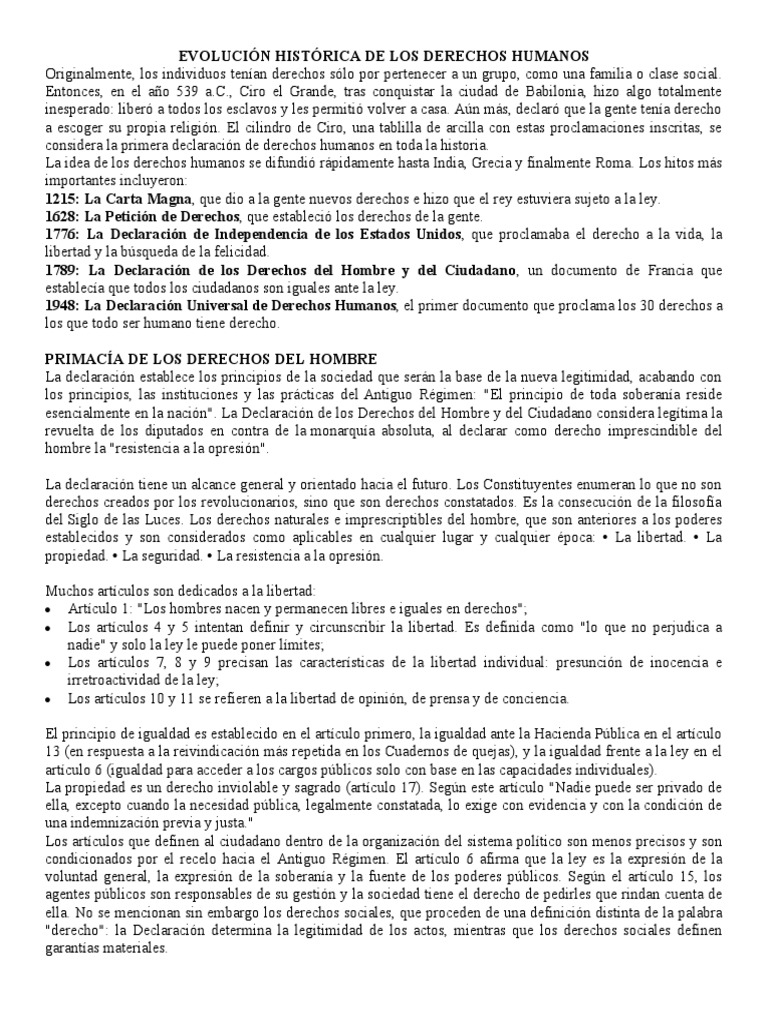 Evolución Histórica de Los Derechos Humanos | PDF | Derechos humanos ...