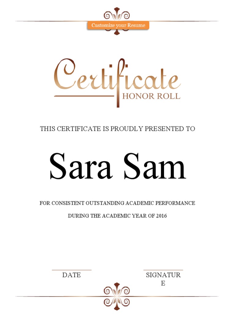 Free Printable Honor Roll Certificate | PDF
