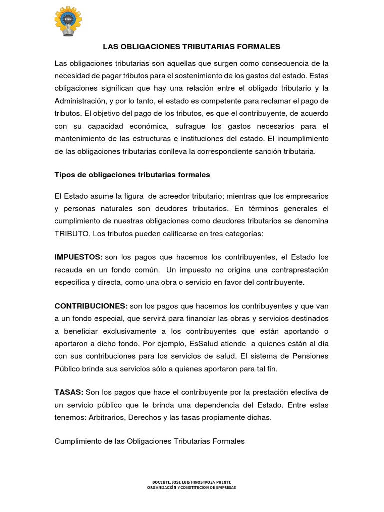 Elementos de Obligaciones Tributarias | PDF | Impuestos | Impuesto ...