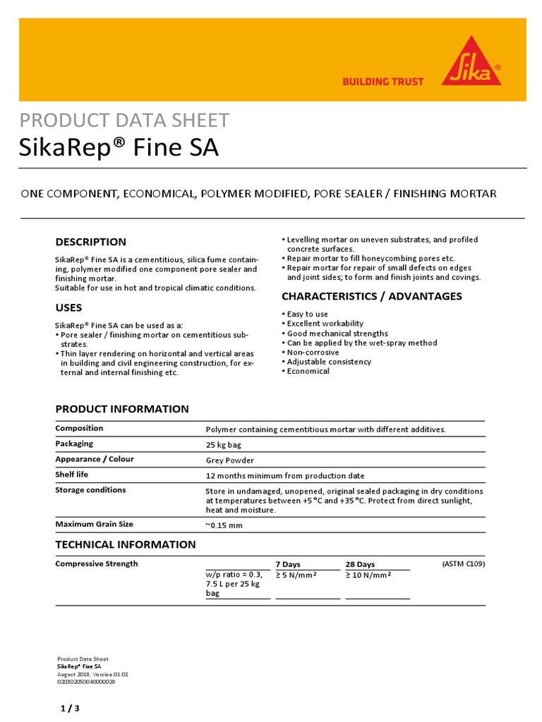 Material Data Sheets (Concrete Finishing) PDF Concrete Mortar (Masonry)