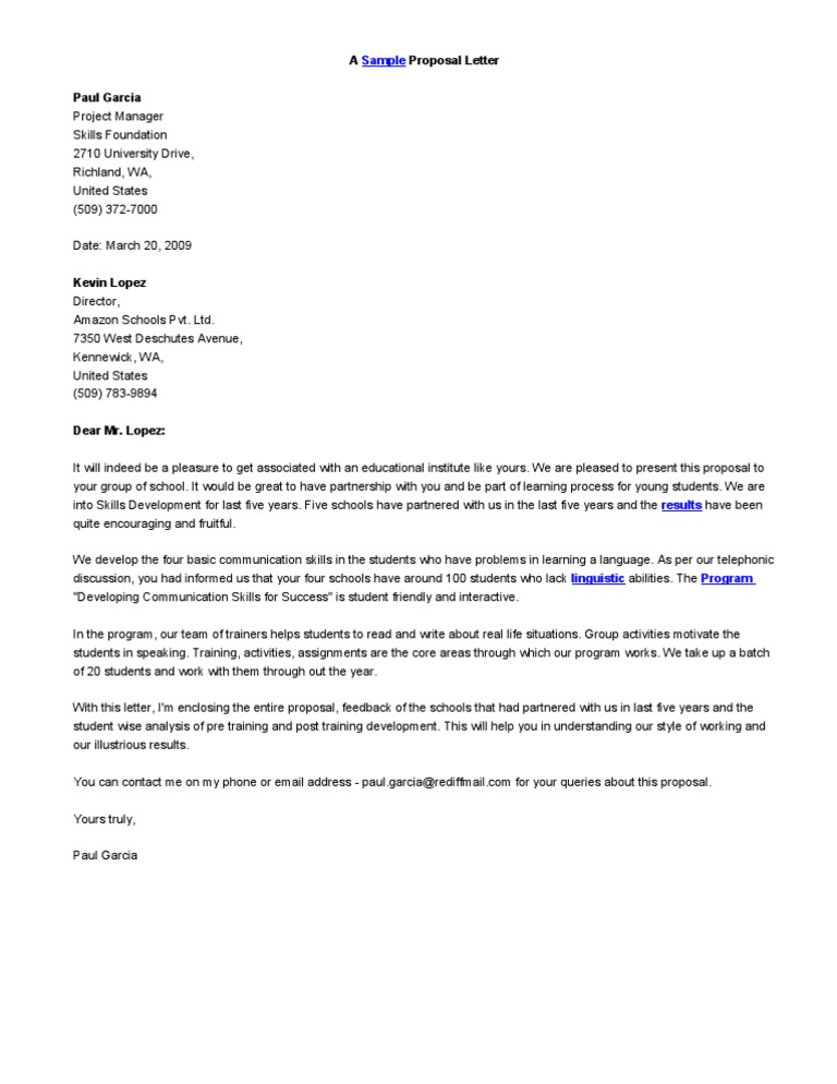 A Sample Proposal Letter | PDF