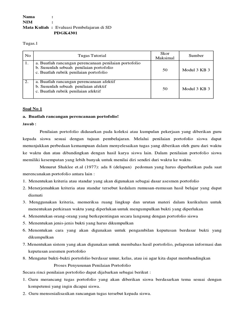 Tugas 1 Evaluasi Pembelajaran Di SD | PDF | Karier & Perkembangan ...