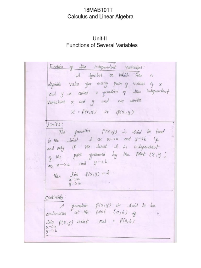 Unit-2 Functions of Several Variables Hand Written Notes | PDF ...