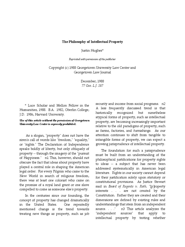 The Philosophy of Intellectual Property Property Intellectual Property
