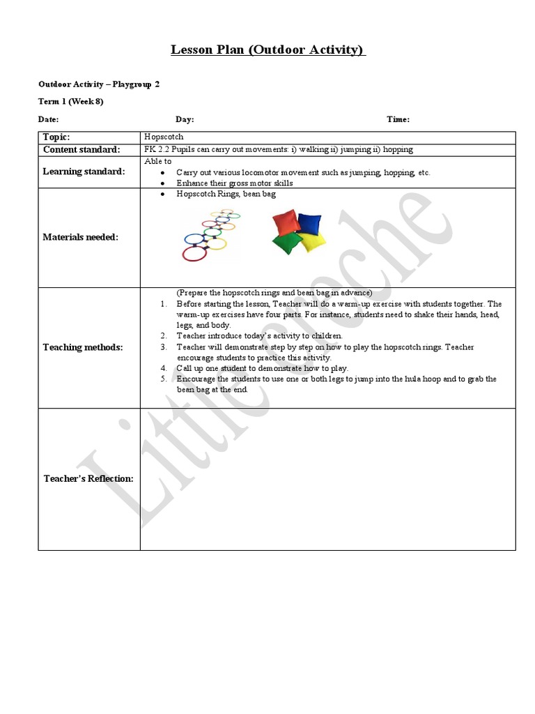 Lesson Plan (Outdoor Activity) Topic Content Standard Learning Standard PDF Teachers