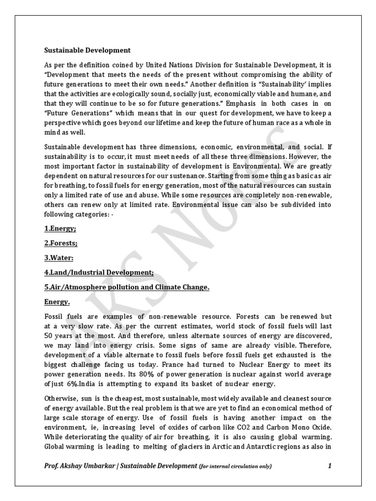 Sustainable Development Notes | PDF | Sustainability | Climate Change