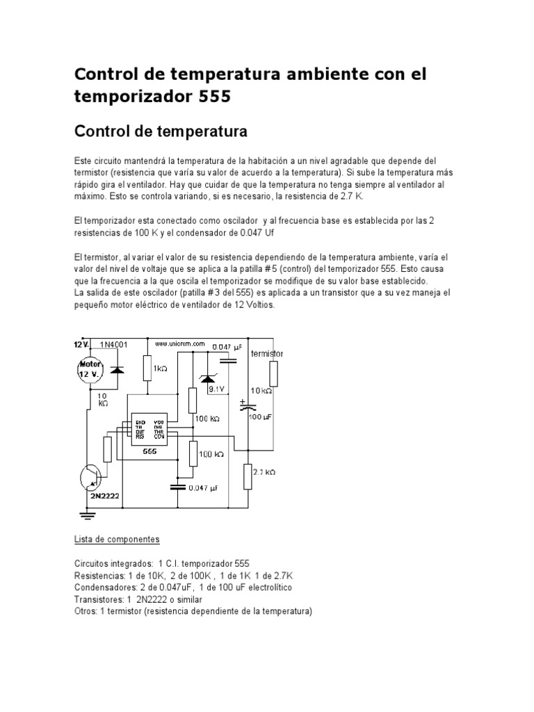 Control de Temperatura Ambiente Con 555 | PDF