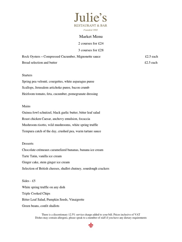 Market Menu: 2 Courses For 24 3 Courses For 28 | PDF