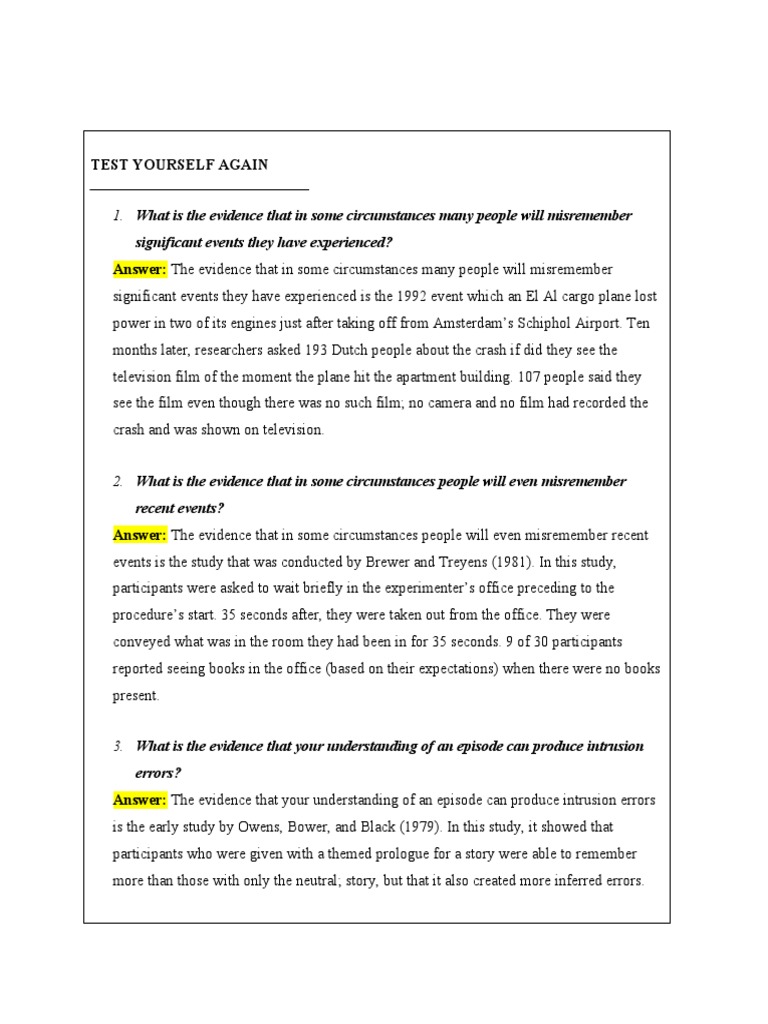 Misremembering Events and Memory Errors | PDF | Memory | Psychological ...