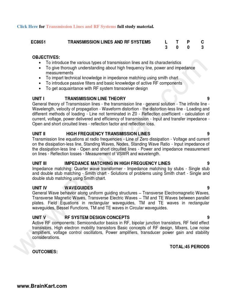 359 EC8651 Transmission Lines and RF Systems Anna University 2017