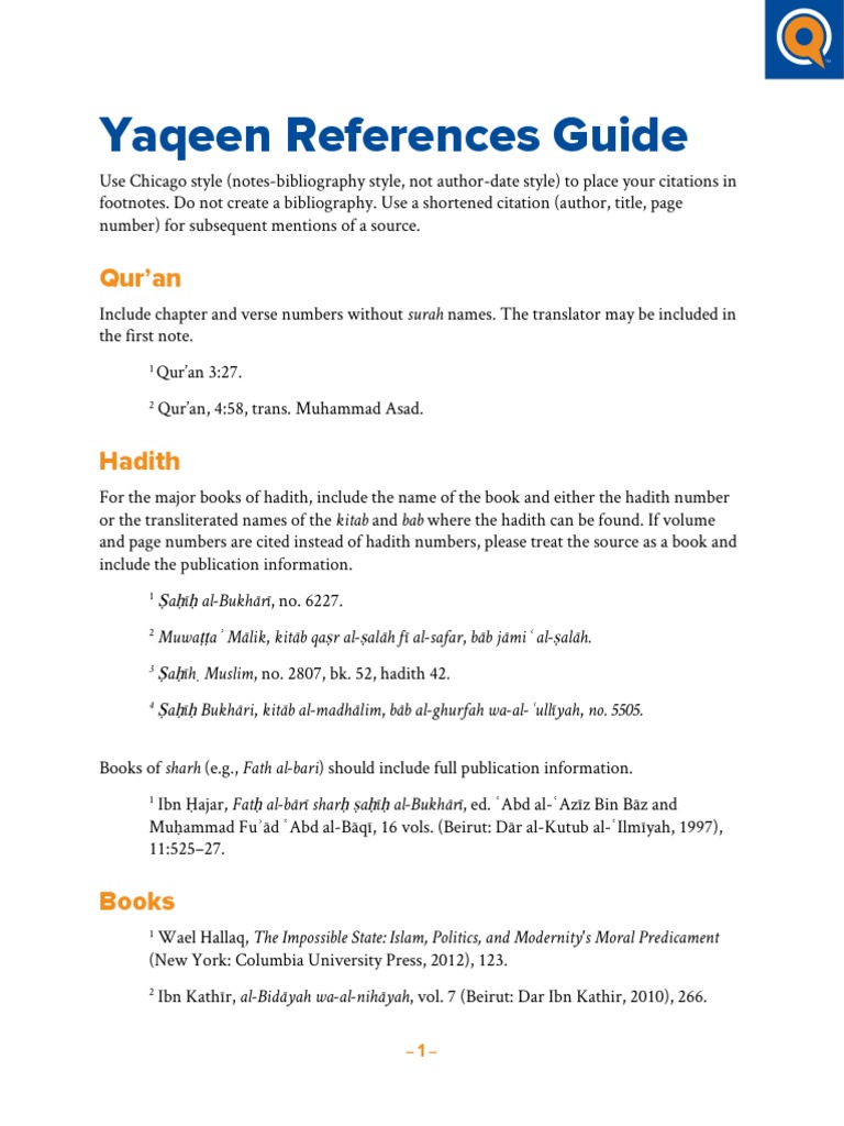 Yaqeen References Guide: Qur'an | PDF | Hadith | Quran