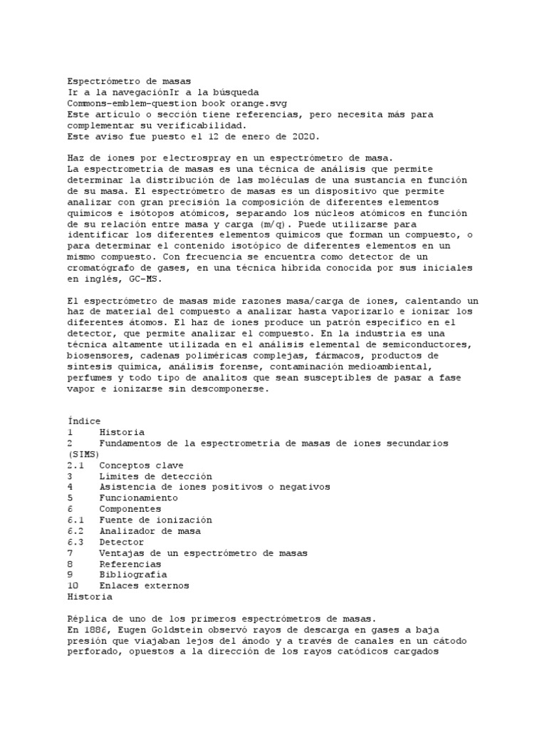 Espectro de Masas | PDF | Espectrometría de masas | Ionización