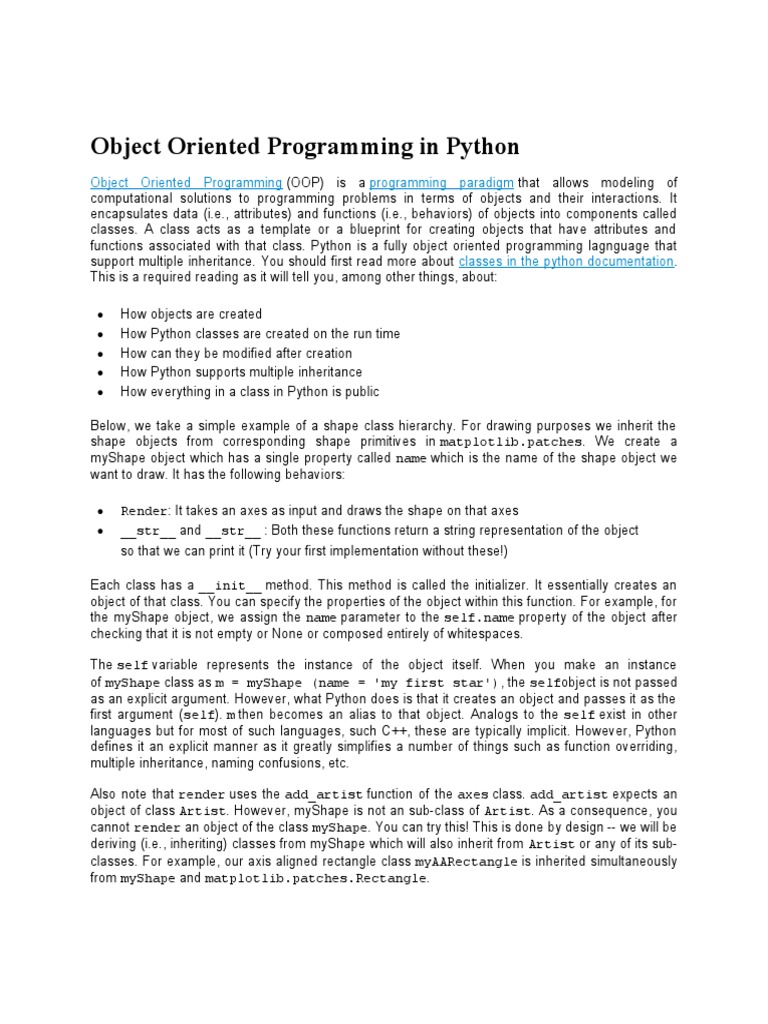 Object Oriented Programming in Python | PDF | Object Oriented ...