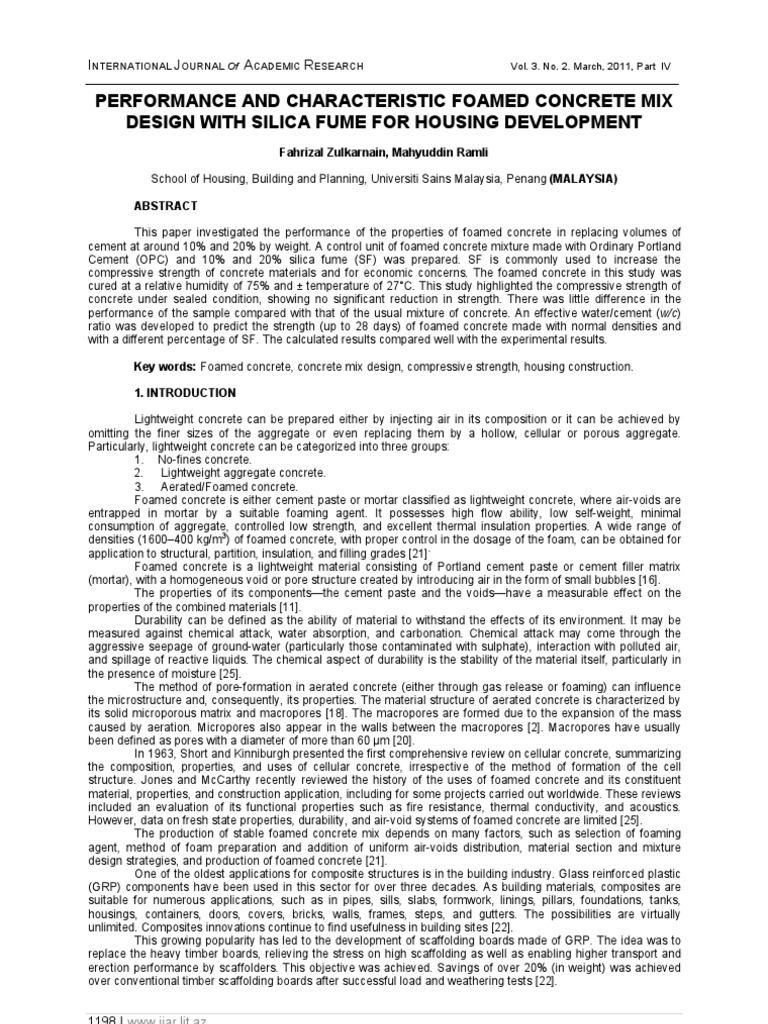 Performance and Characteristic Foamed Concrete Mix PDF Concrete Foam