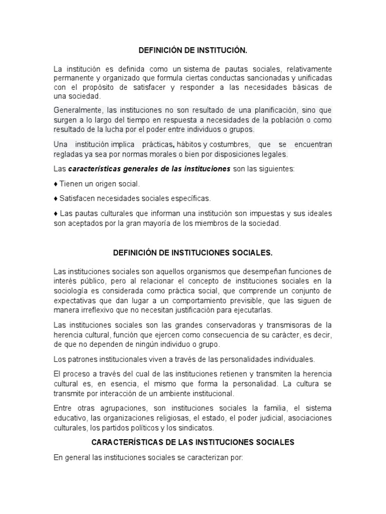 Definición de Institución PDF Institución Sociedad