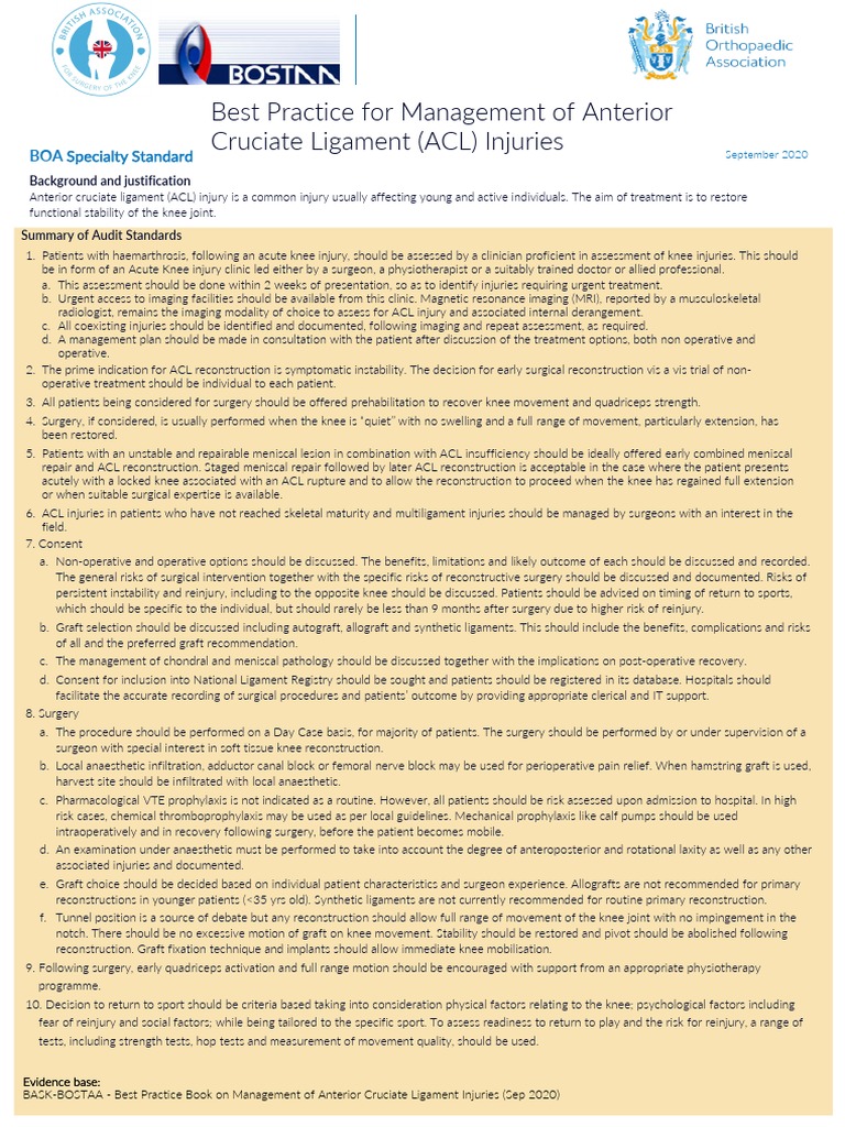 Best Practice Management For ACL Injuries | PDF | Knee | Surgery