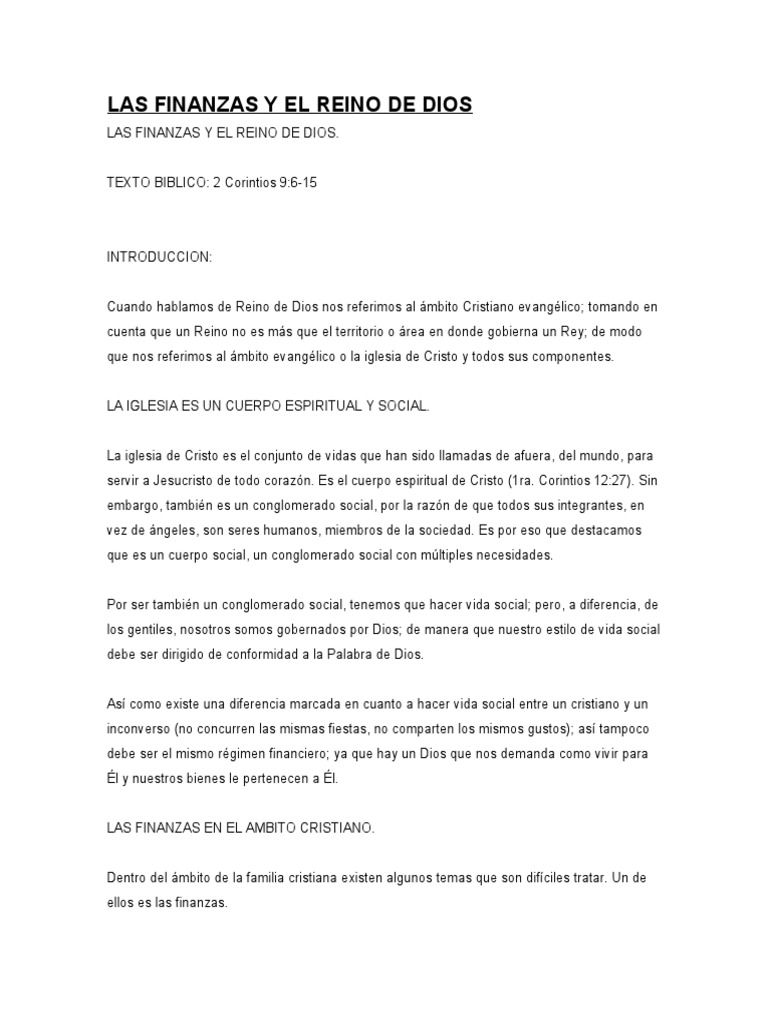 Finanzas en el Reino de Dios | PDF | Diezmo | Biblia