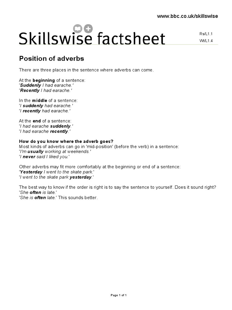 Skillswise Adverbs Worksheets
