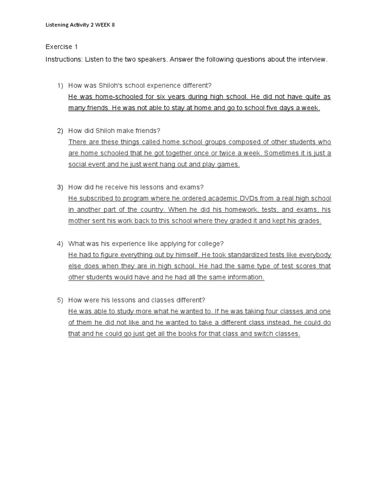 Listening Activitiy 2 WEEK 8 | PDF