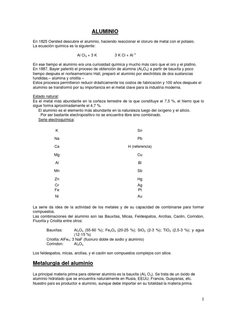 Aluminio - Apunte | PDF | Aluminio | Tratamiento a base de calor
