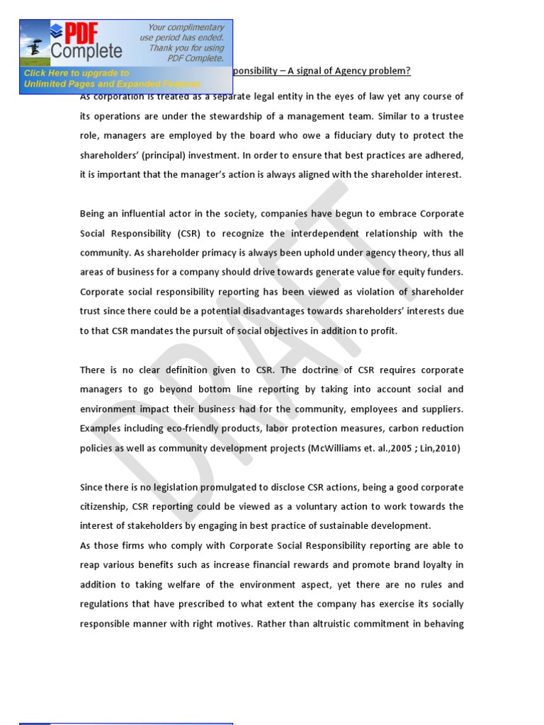 CSR and Agency Problems Explained | PDF | Corporate Social ...