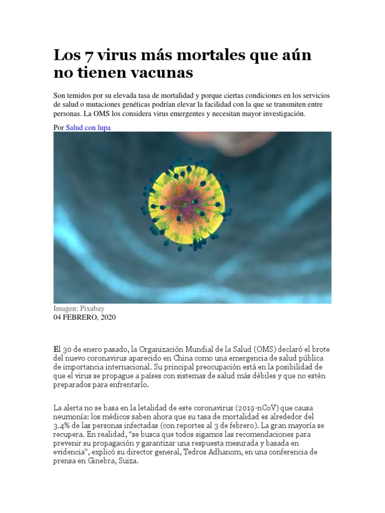 Los 7 Virus Más Mortales Que Aún No Tienen Vacunas Pdf Influenza