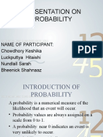 Presentation On Probability: Name of Participant: Chowdhory Keshika Luckputtya Hitaishi Nundlall Sarah Bheenick Shahnaaz