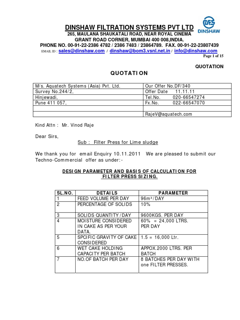 Dinshaw Filtration Systems PVT LTD PDF Filtration Mechanical