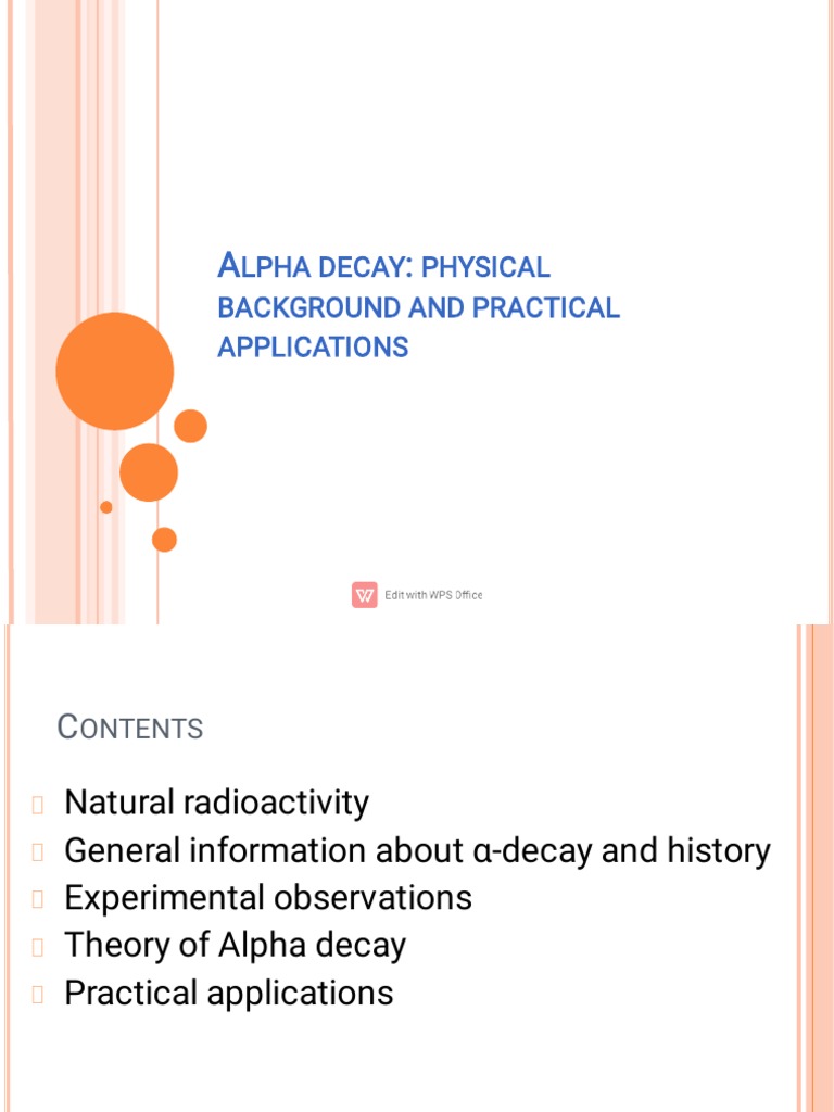 Lpha Decay Physical Background and Practical Applications PDF