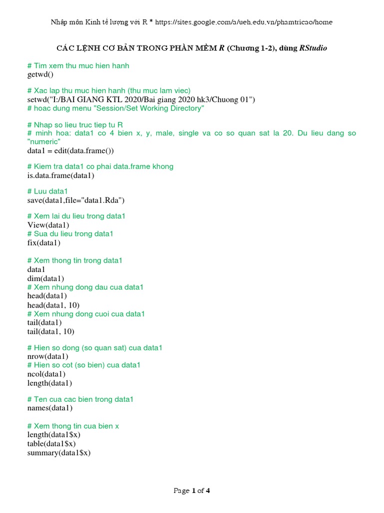 Cac Lenh Co Ban Trong R | PDF