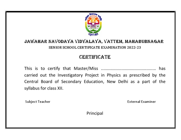 Class 12 Physics Project Certificate | PDF | Technology & Engineering