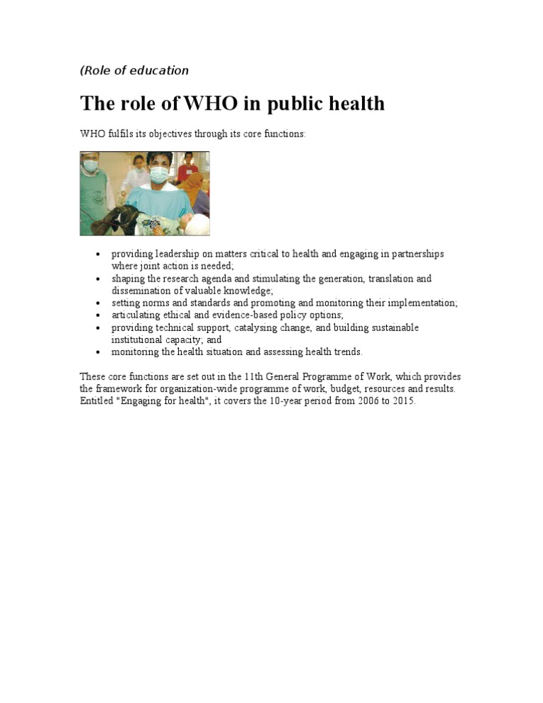 WHO's Core Functions in Public Health | PDF | Career & Growth | Self ...