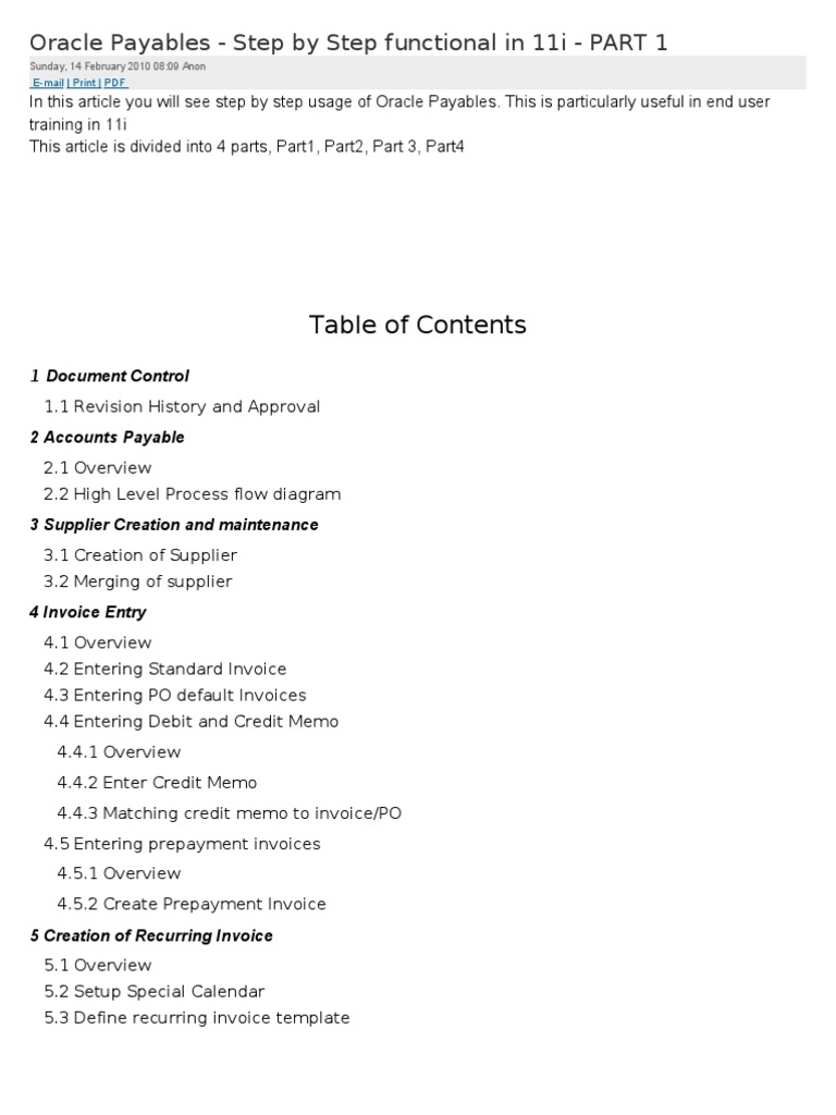 Oracle Payables Training Guide 11i | PDF | Accounts Payable | Invoice