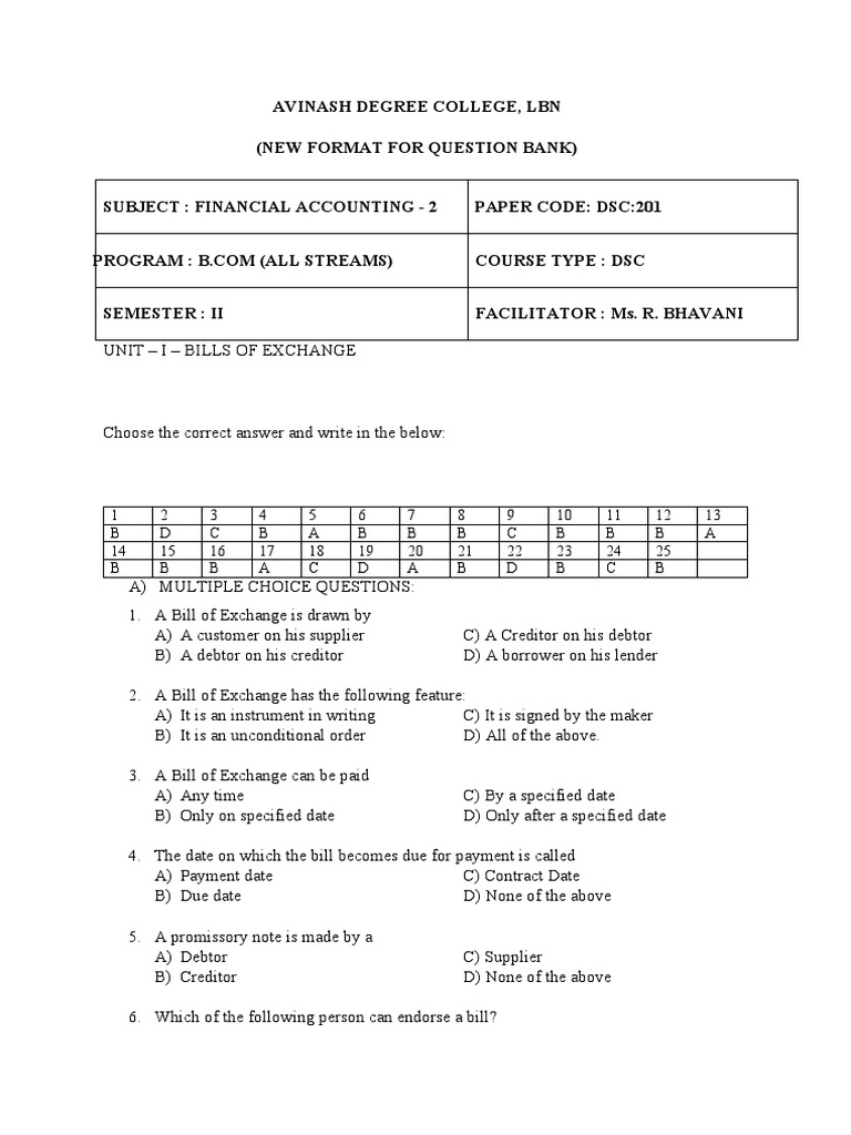 Financial Accounting: Bills of Exchange | PDF | Negotiable Instrument ...