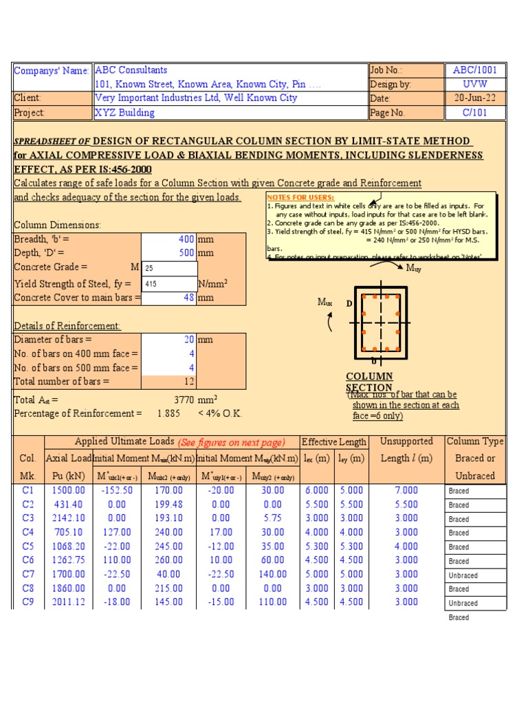 Design of Rectangular Column Section by Limit-State Method | PDF ...