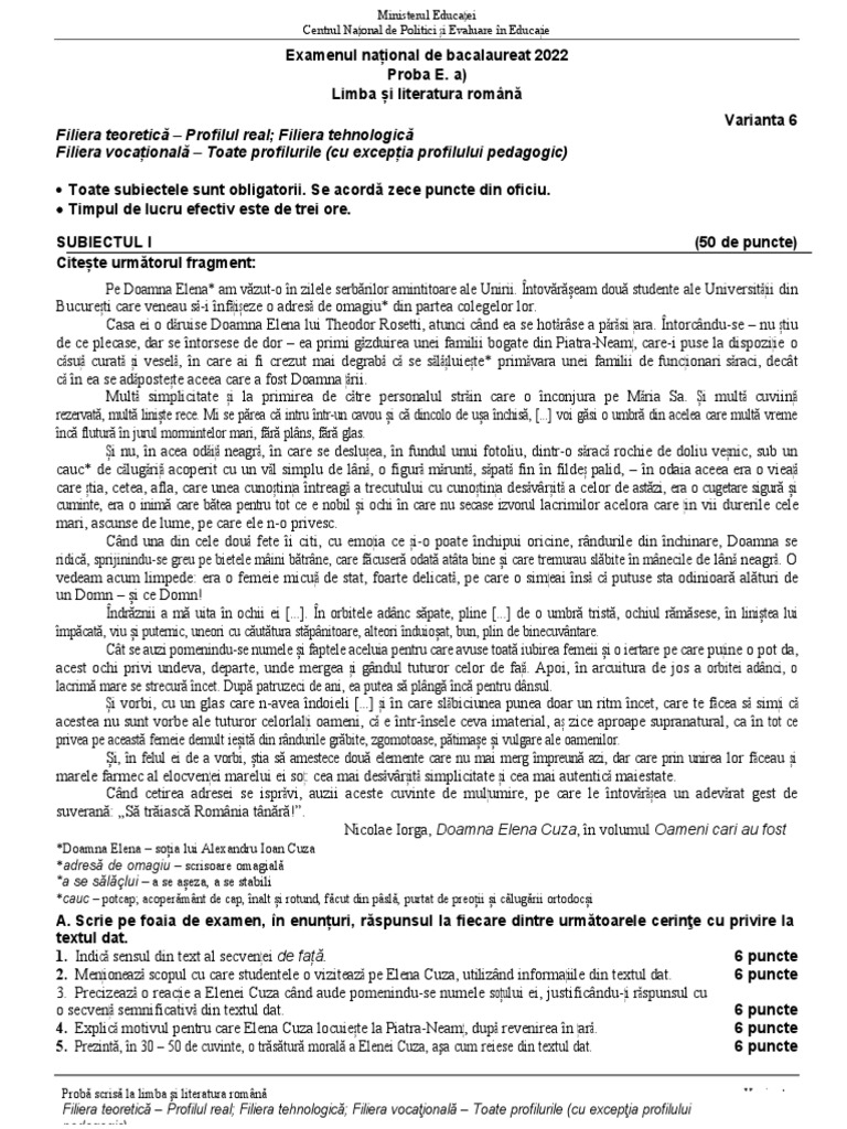 E A Romana Real Tehn 2022 Var 06 | PDF
